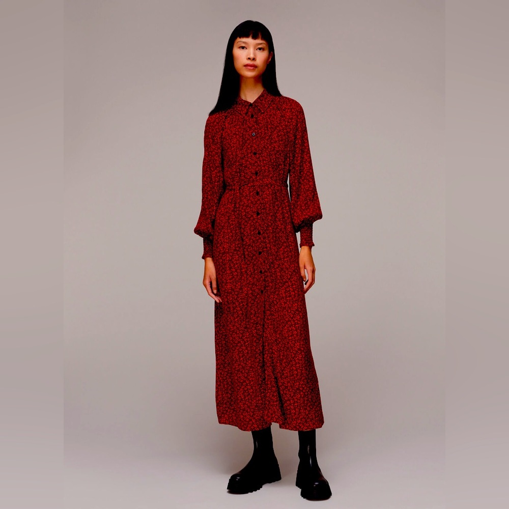 Whistles Pansy Dot Red Floral Dress, size 6